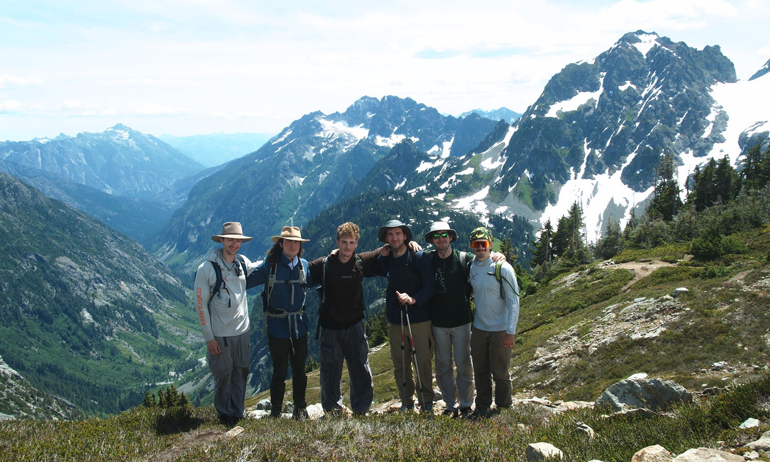 Andrew Painton '25, Eric Koon ’25, Kevin Frost ’25, Michael Gilbert ’25, Brogan Dietsche ’25 and Sean Madden ’25 at the North Cascades National Park, Washington. 