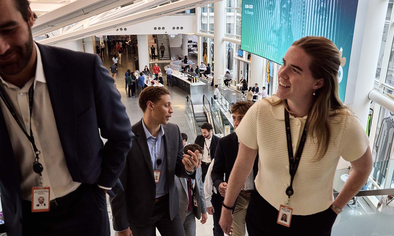 Relationship Manager Kelsie Worth ’22 (right) this sumner with Enterprise Sales Team Leader, AMER Trading Analytics Joseph Gibbons Jr. ’14 at Bloomberg headquarters in Manhattan.