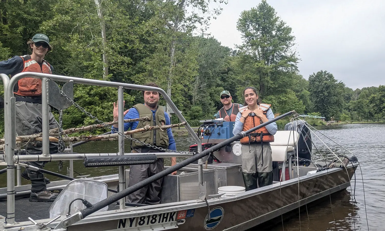 Conor Visingard '27 with NYS DEC crew on a shocking survey.