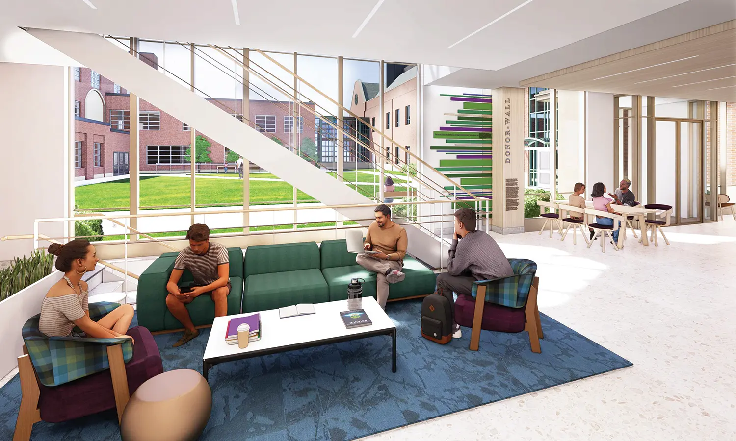 Filled with rich natural light, the entrance hall of The Fish Center for the Sciences will connect to Rosenberg and Napier Halls.