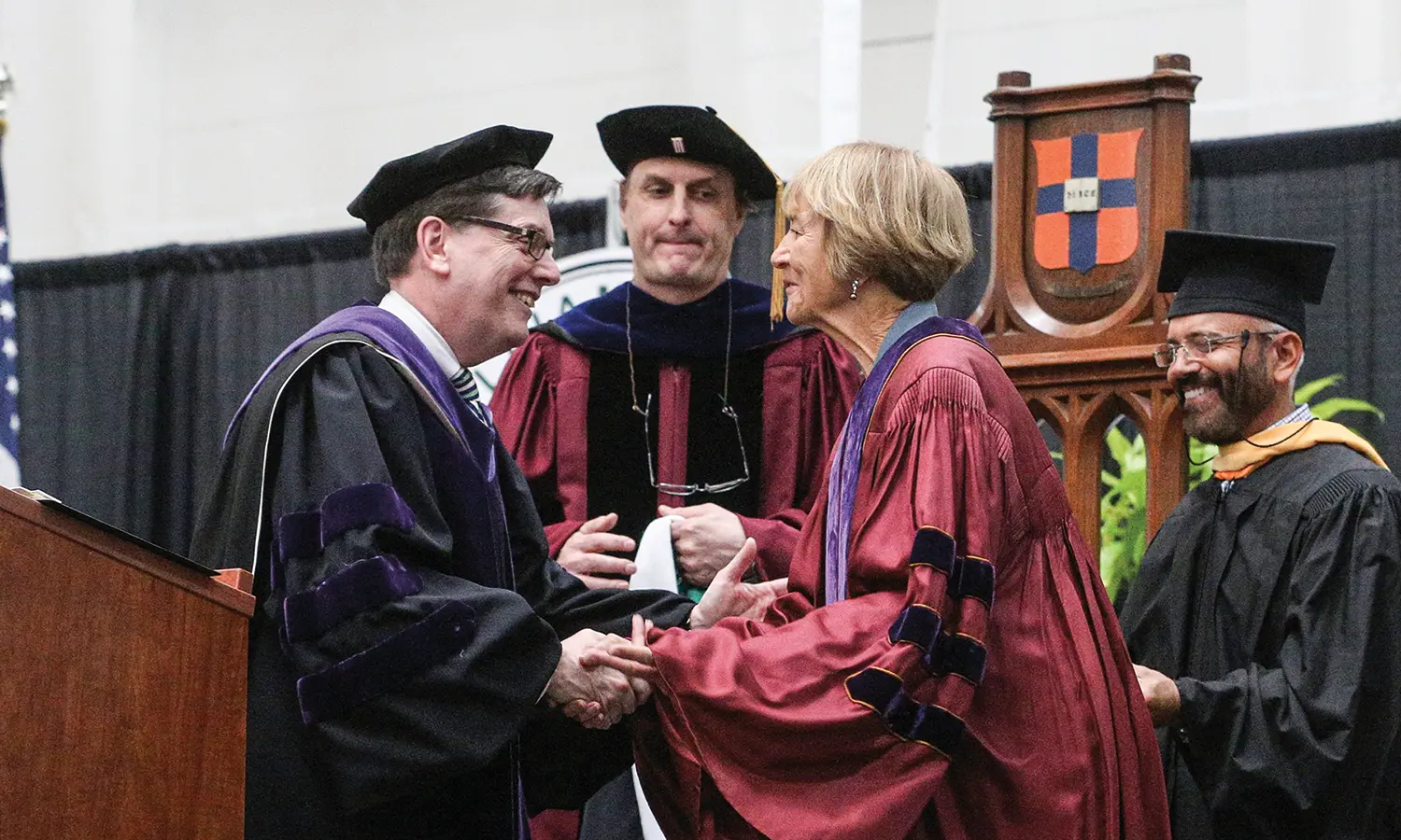 Judith Hershey Melly receives an Honorary Degree from President Mark D. Gearan in 2016.