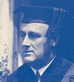 Franklin Delano Roosevelt on campus during commencement.