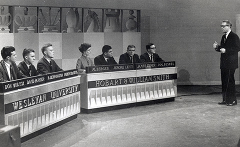 The HWS team going against Wesleyan in the G.E. College Bowl, 1961.