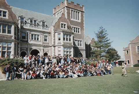 Students gather for the filming of the opening segment for “Good Morning America,” 1997.