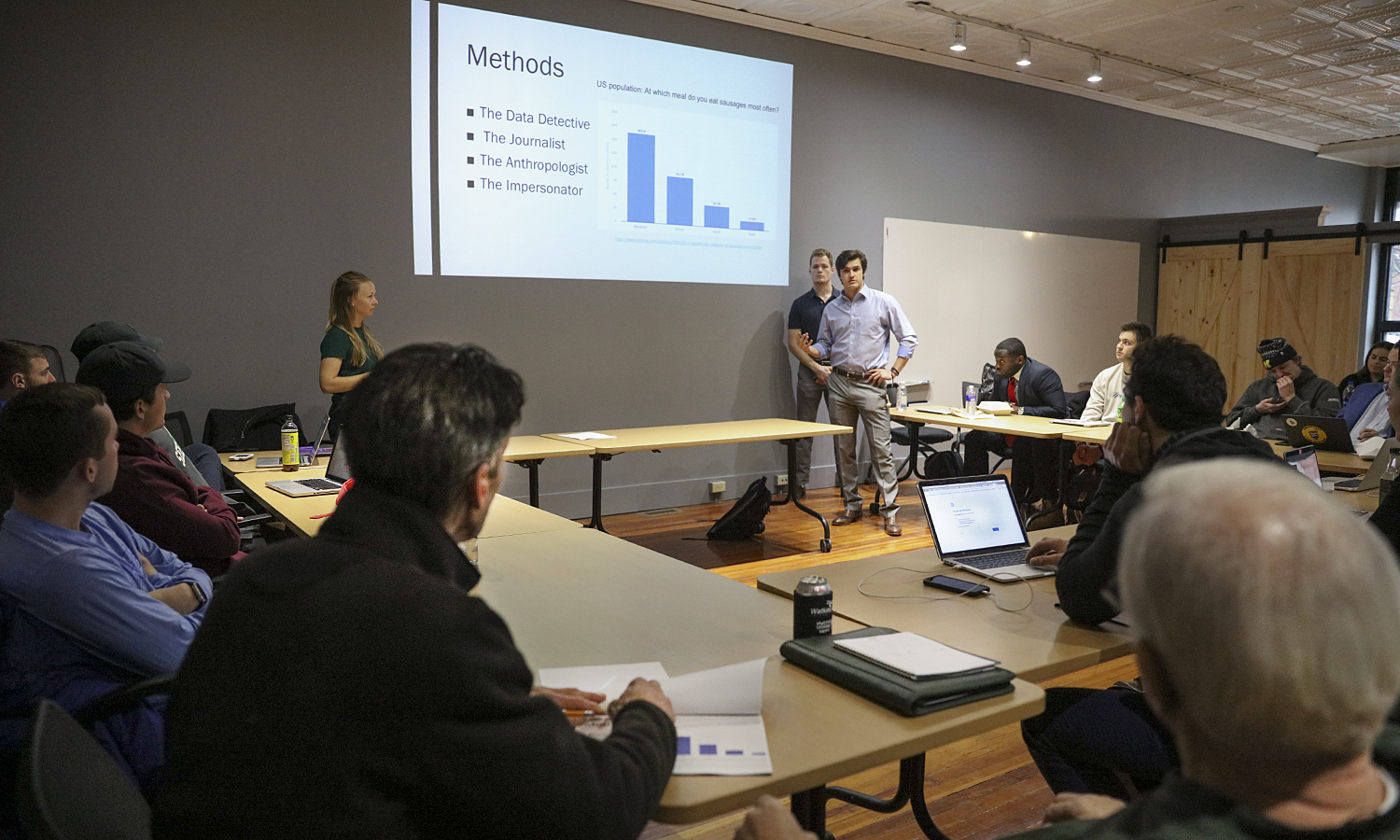 a student presentation in the Bozzuto Center