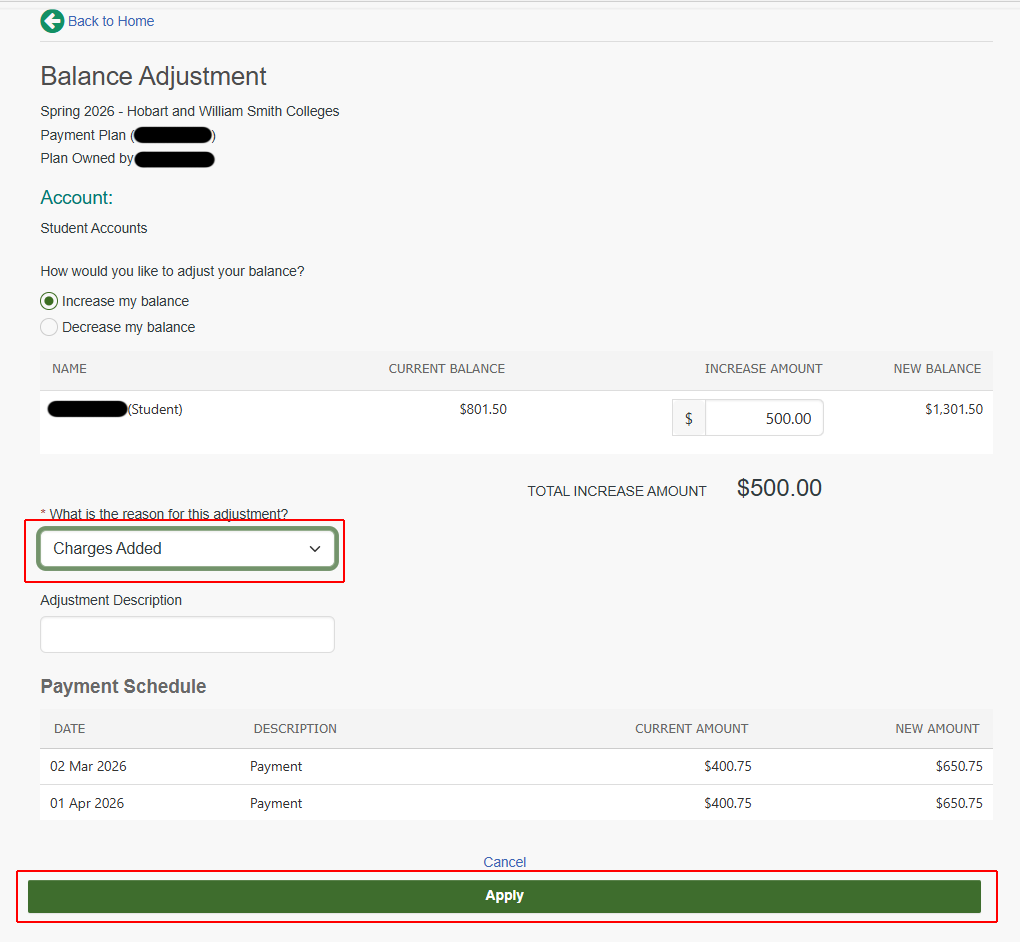 Charges Added > Apply